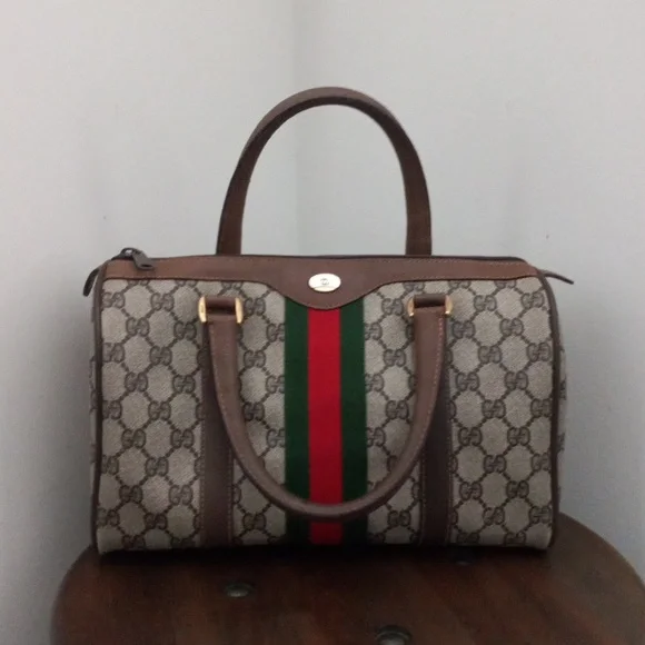 Authentic Vintage Gucci GG Monogram Supreme Sherry Web Ophidia Boston Doctor Bag - Picture 2 of 11